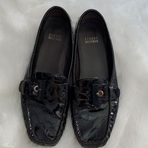 Stuart Weitzman black patent leather croc loafers